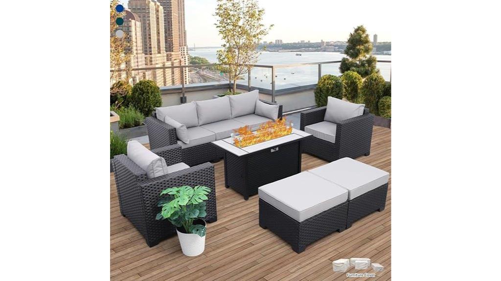 patio set with fire pit