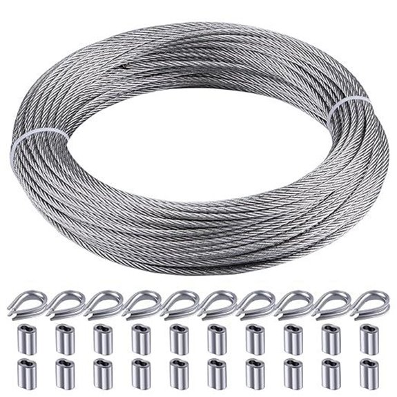 100ft Stainless Steel Wire Rope with Loop and Thimble