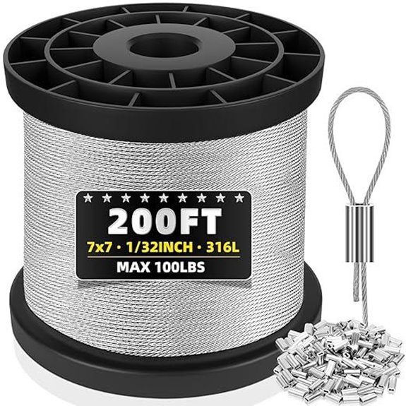 316 Stainless Steel Wire Rope 200FT with Sleeves
