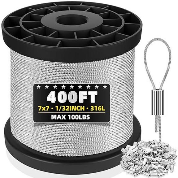 316 Stainless Steel Wire Rope 400FT with Aluminum Sleeves