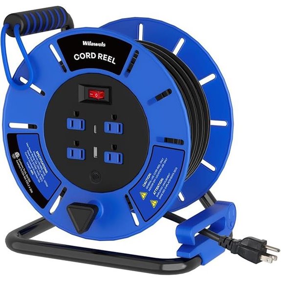 60 FT Retractable Extension Cord Reel with USB Ports