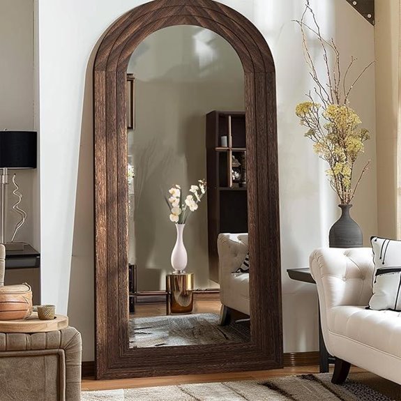 Arched Full-Length Mirror with Solid Wood Frame