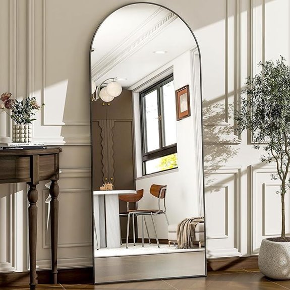57 Arched Full Length Mirror Wall Mount Black