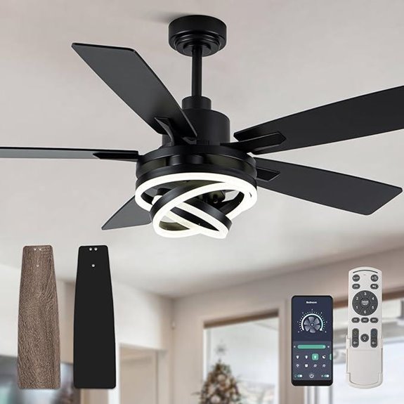 Modern Black Ceiling Fan with Lights and Reversible Motor