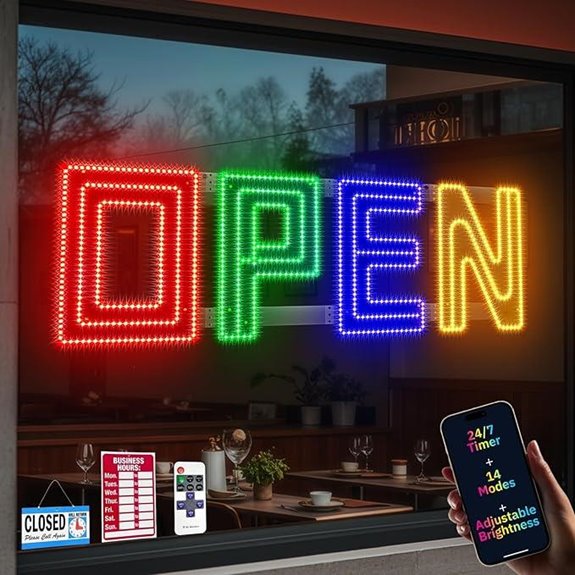 Large LED Open Sign with Bluetooth and Remote