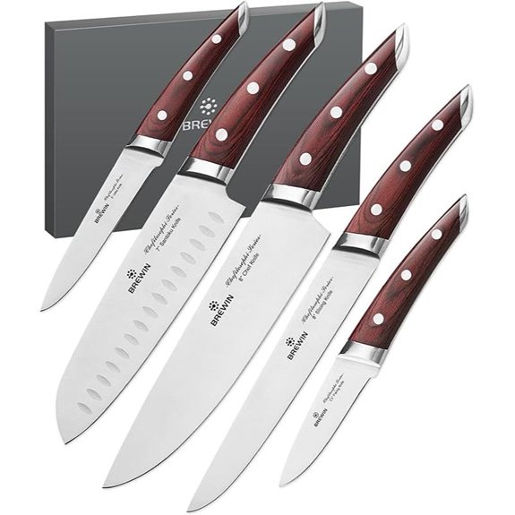 Brewin Japanese Chef Knife Set with Red Handles