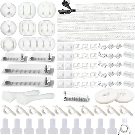 Cable Management Kit with Sleeves Clips Ties Wall Mounts