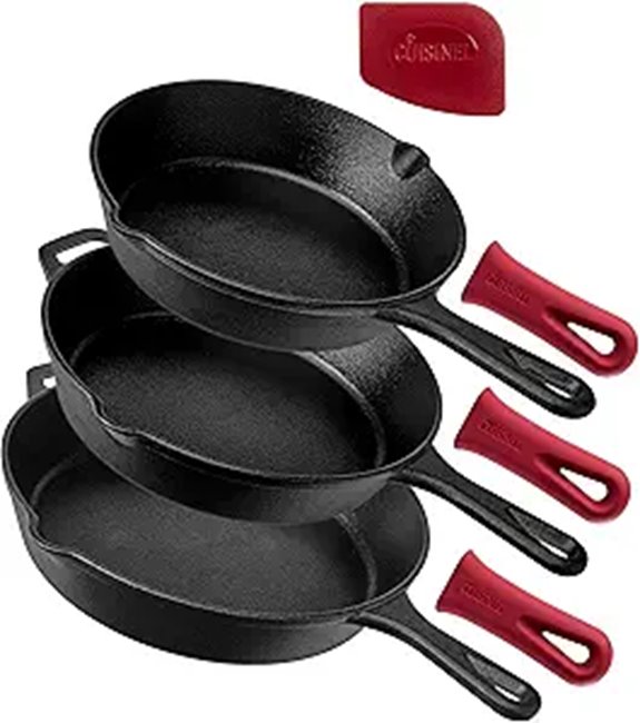 Cuisinel Cast Iron Skillet Set with Handle Covers