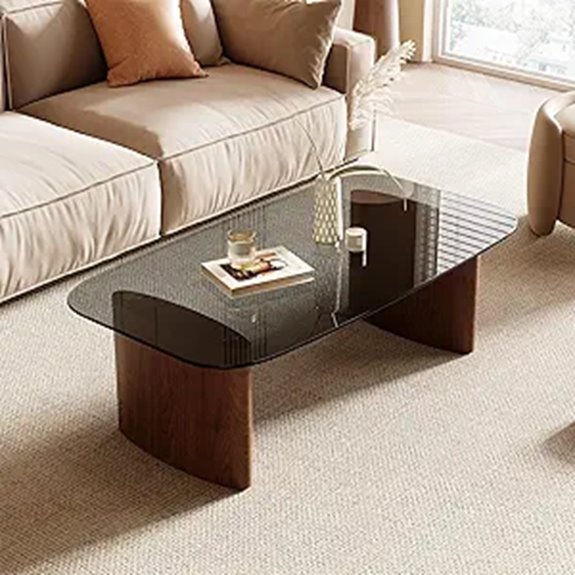 Modern Glass Coffee Table with Wooden Base