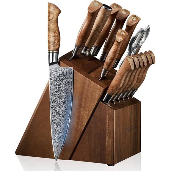 SENKEN Damascus Knife Set with Wood Handles (16 pcs)