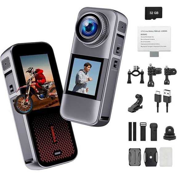 Action Camera with Dual Screen & Waterproof Accessories