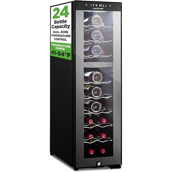 Nutrichef 24-Bottle Dual Zone Wine Cooler Black