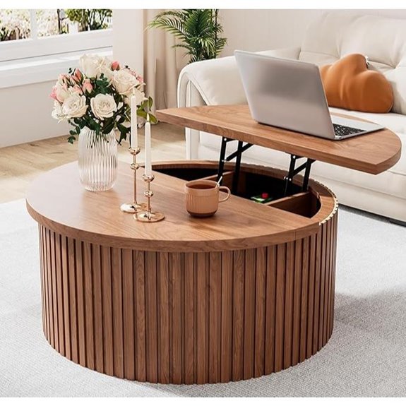Fluted Lift Top Coffee Table with Hidden Storage