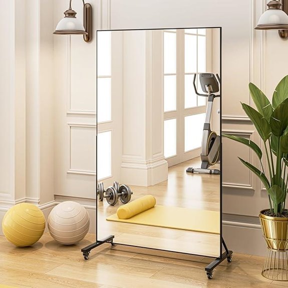 Home Gym Full-Length Mirror with Wheels