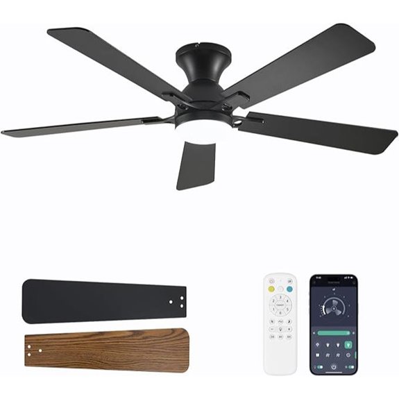 52-Inch Flush Mount Ceiling Fan with Lights and Remote