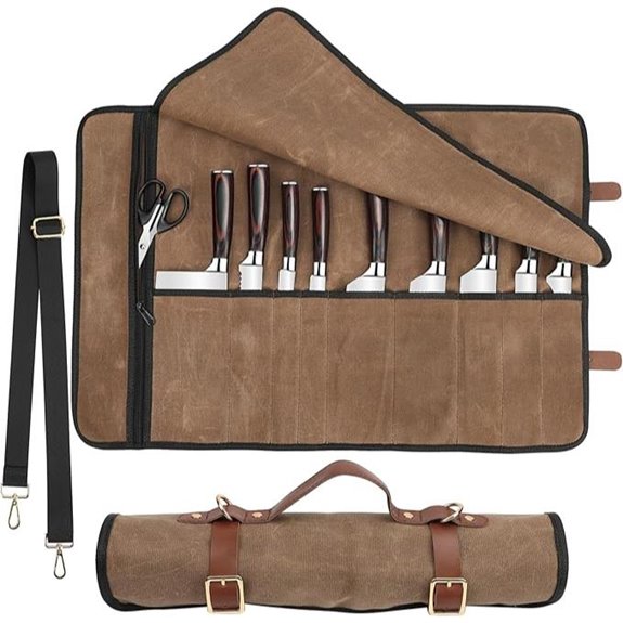 Leather Knife Roll with Canvas and Buckles