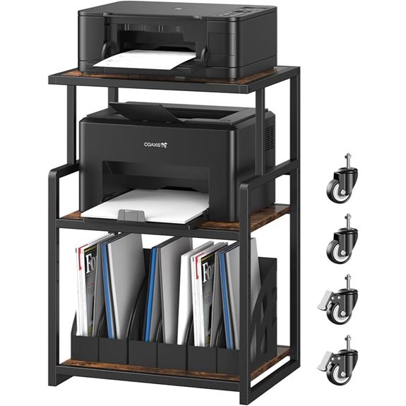 Adjustable 3-Tier Printer Stand with Wheels
