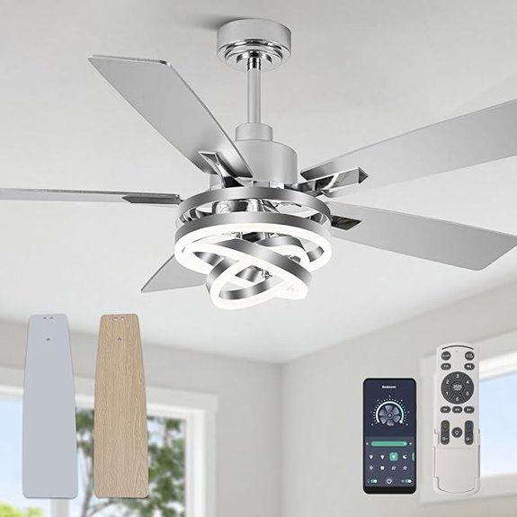 52 Modern Ceiling Fan with Light and Dimmable LED
