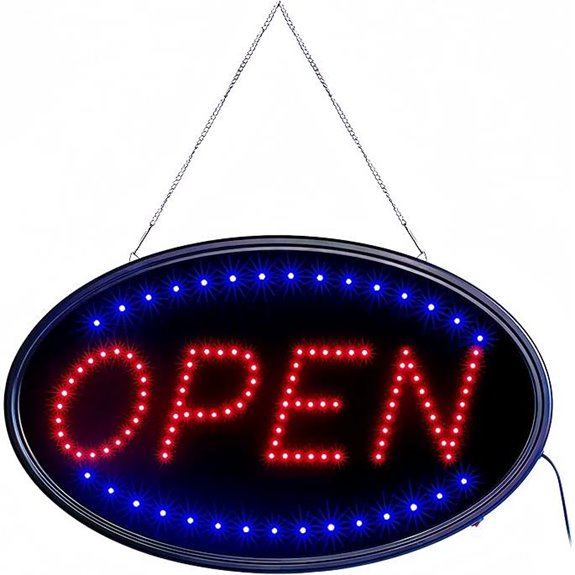Neon Open Sign with LED Light and Hanging Chain