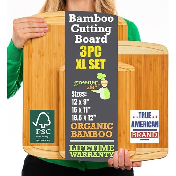 Greener Chef Organic Bamboo Cutting Boards Set of 3