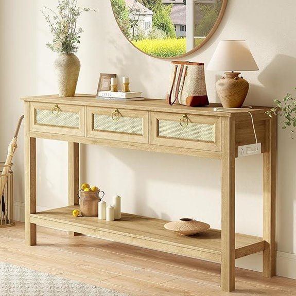 rattan console with outlets