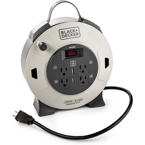 BLACK+DECKER Retractable Extension Cord Reel with USB
