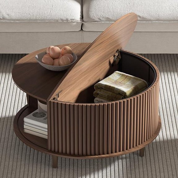 Round Walnut Coffee Table with Storage