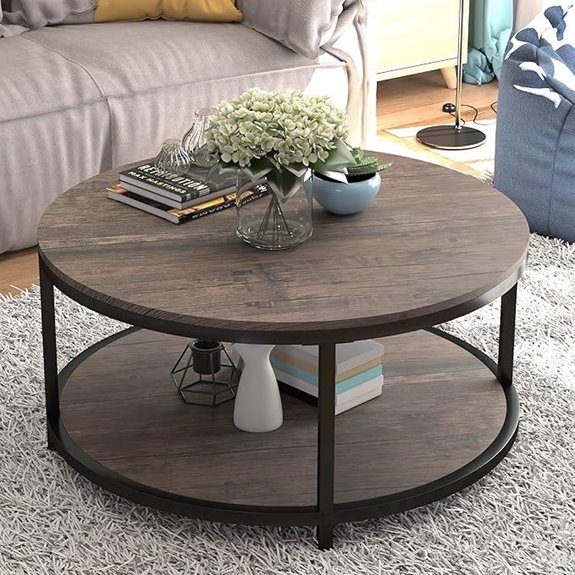 NSdirect 36 Rustic Round Coffee Table with Storage