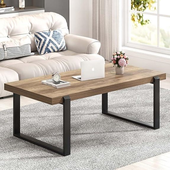 FOLUBAN Rustic Wood & Metal Coffee Table