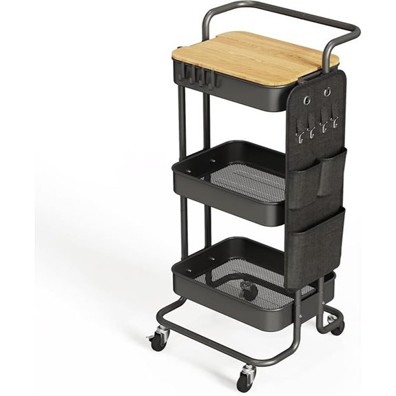 DTK 3-Tier Metal Rolling Cart with Storage