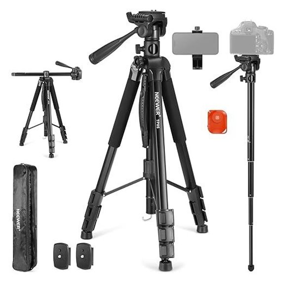 NEEWER 74 Video Tripod with Remote and Phone Holder