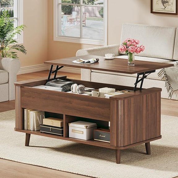 Lift Top Walnut Coffee Table with Storage and Shelf