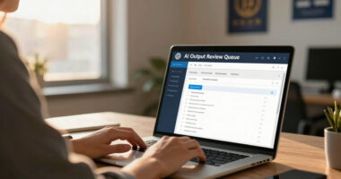 AI output review queue for customer support macros