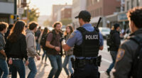 Four arrested and officer hurt in violent disorder