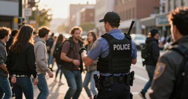 Four arrested and officer hurt in violent disorder