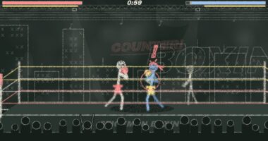 Chalk boxing ring with two stick-figure boxers trading punches and a COUNTER! callout